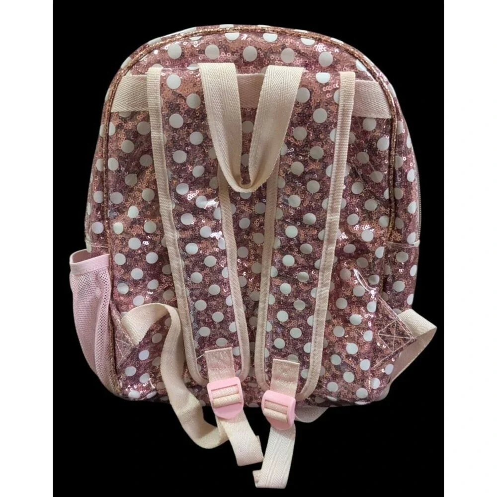 Disney‎ Parks Minnie Mouse Rose Gold Sequin Polka Dot 12 inch Backpack Pink